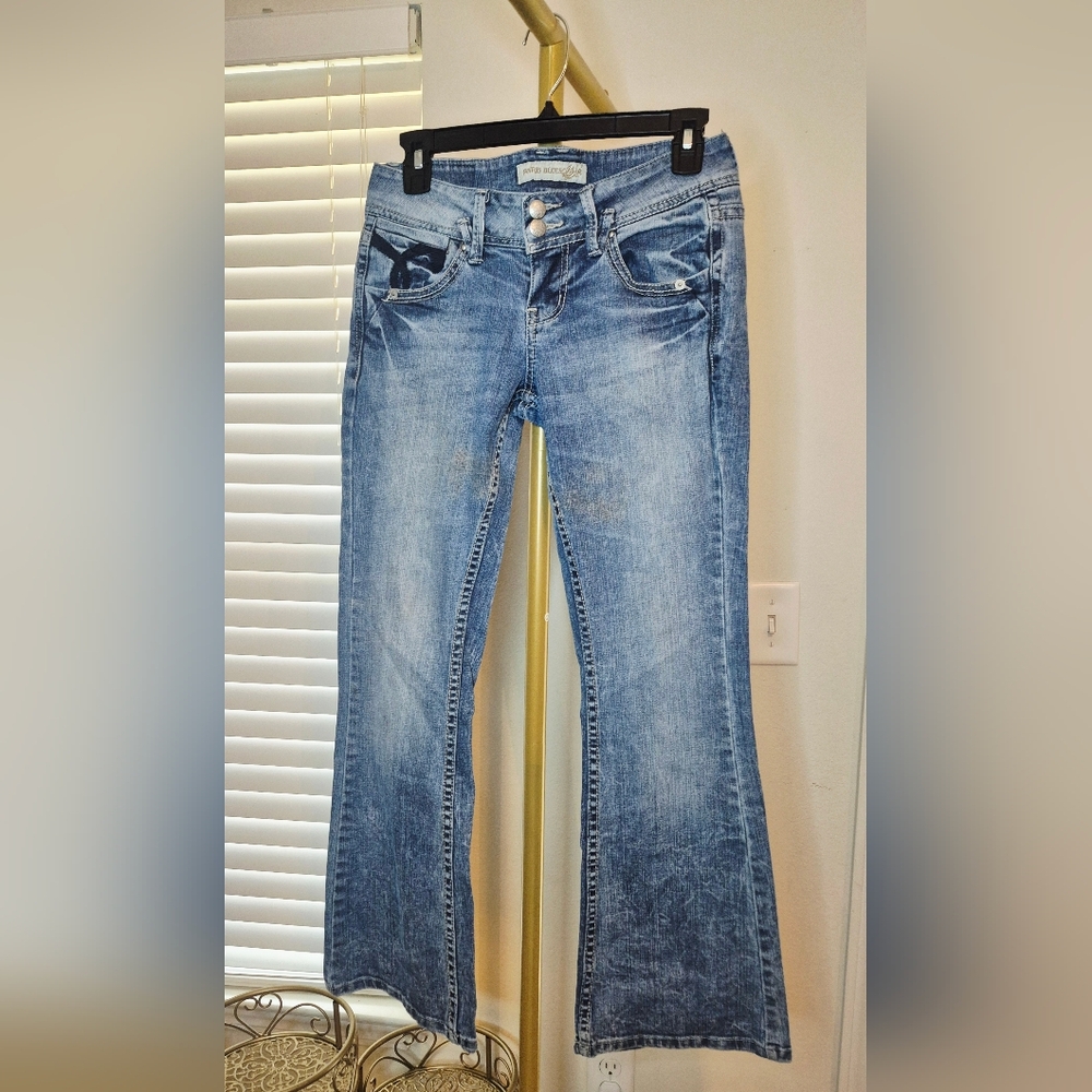 Paris Blues Blue Denim Flare Leg Jeans With Detailed Pockets Size 7‎